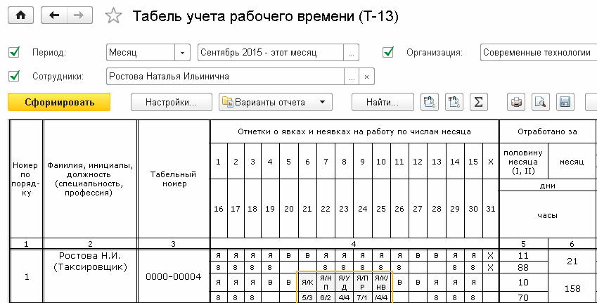 Табель учета рабочего времени с командировками образец